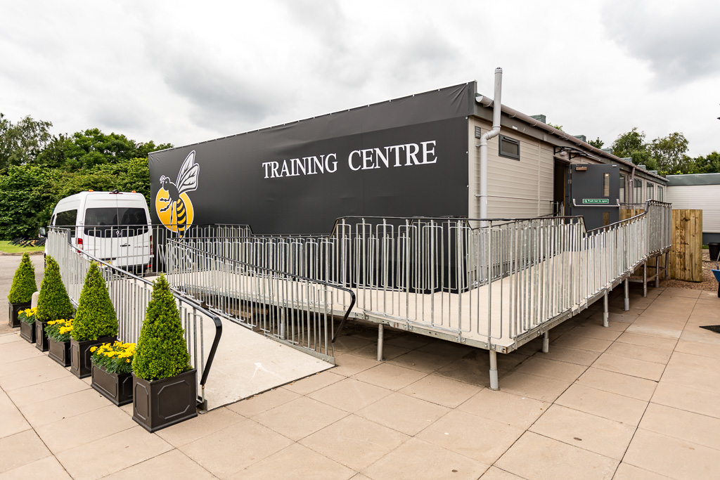 Temporary training accommodation with diabled access ramp